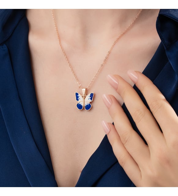 Miras Kişiye Özel Mavi Kelebek Kolye