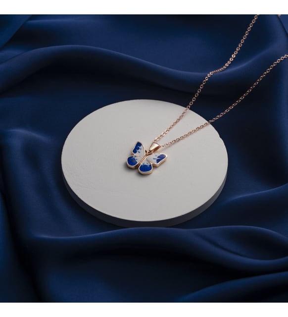 Miras Kişiye Özel Mavi Kelebek Kolye